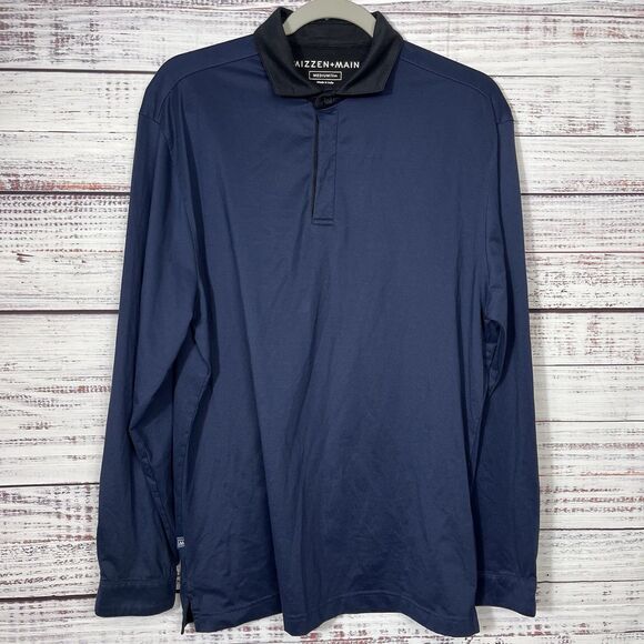 Mizzen+Main Polo Mens Medium Trim Fit Navy Blue L/S Pullover Shirt Performance - Picture 2 of 11